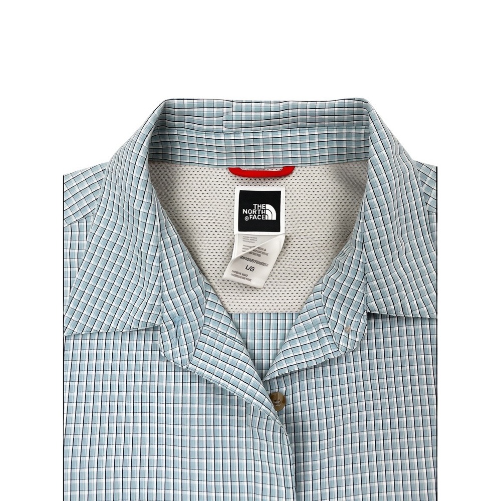 The North Face Womens Blue Plaid Long Sleeve Hiking Button Up Shirt Large